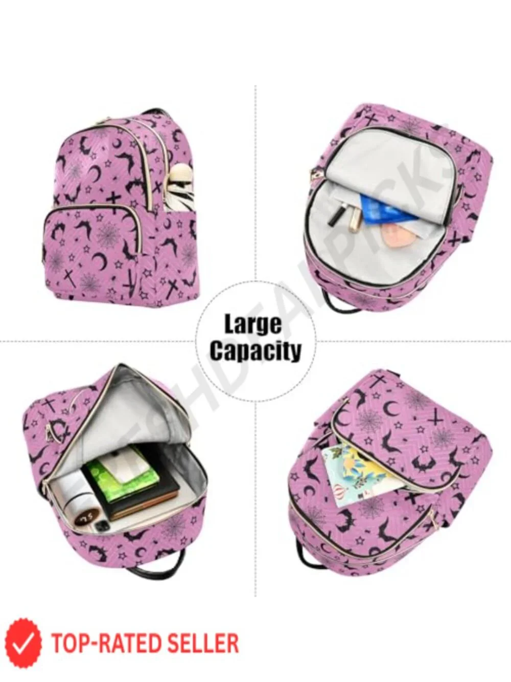 Gothic Mini Backpack Purse for Women - Polyester Quilted Daypack, 6 Pockets